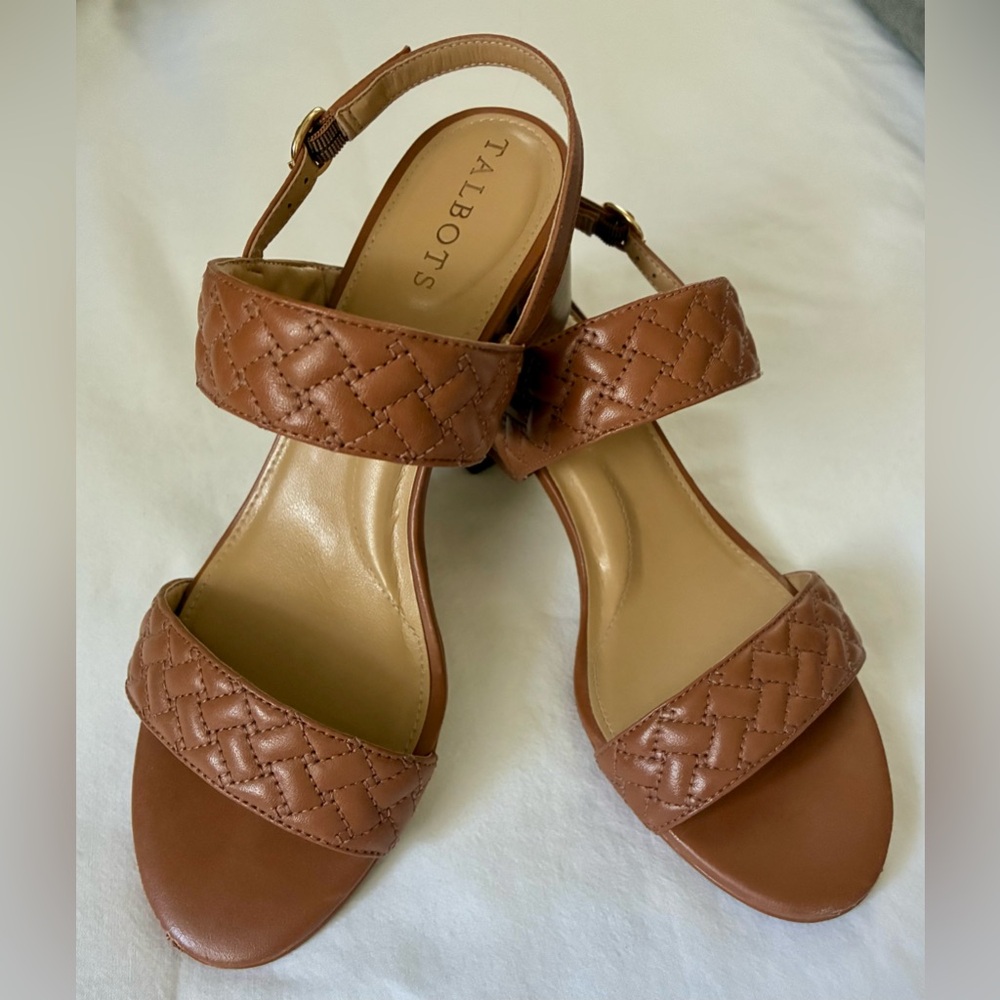 Talbots Mimi Quilted Leather Block Heel Sandals - Havana Tan